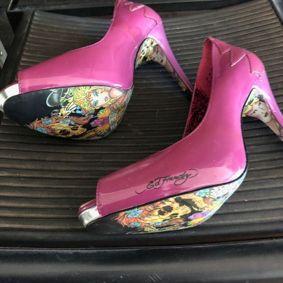 Ed Hardy peep toe 4.5" heels size 6 - Picture 6 of 9